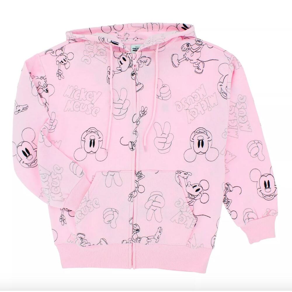 NWT Baby Pink Embroidered Mickey Mouse Zip-Up Hoodie Sweater Sz XS